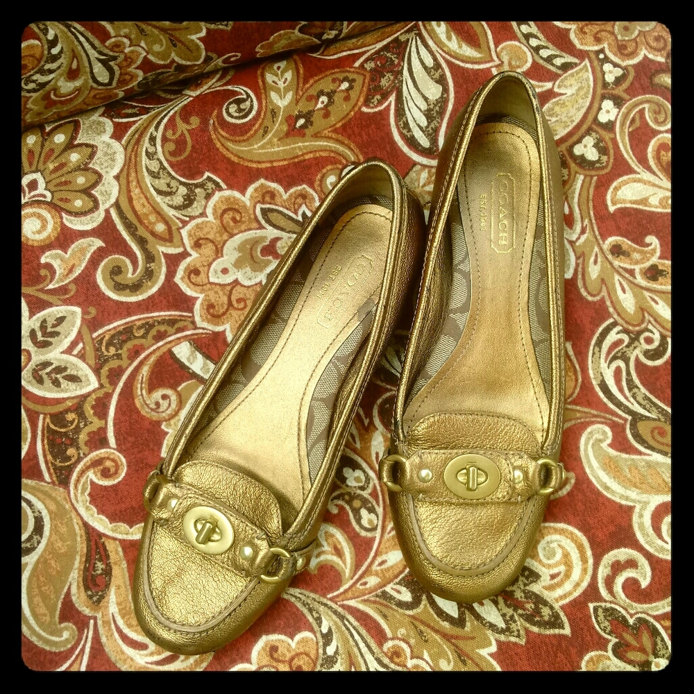 Coach Katrin Gold Leather Loafers